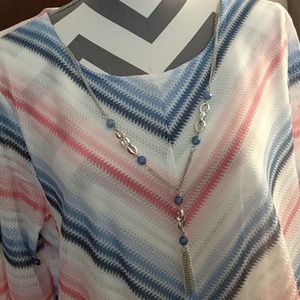NWT Alfred Dunner 3/4 Sleeve Chevron Print Top w/attached necklace. size XL